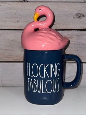 Rae Dunn FLOCKING FABULOUS Pink Flamingo Topper Mug NWOT 🦩